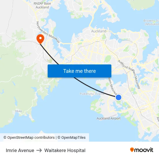 Imrie Avenue to Waitakere Hospital map