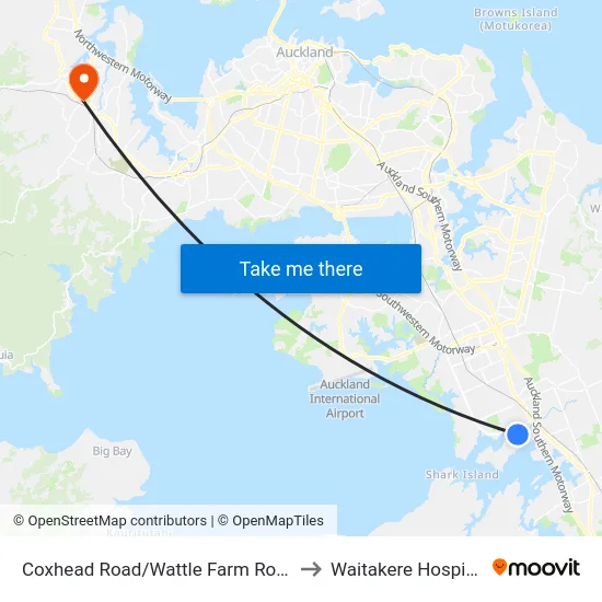 Coxhead Road/Wattle Farm Road to Waitakere Hospital map