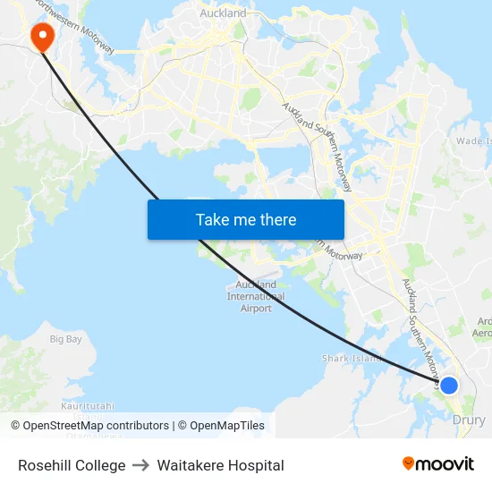Rosehill College to Waitakere Hospital map