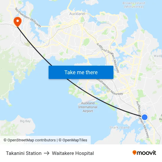 Takanini Station to Waitakere Hospital map
