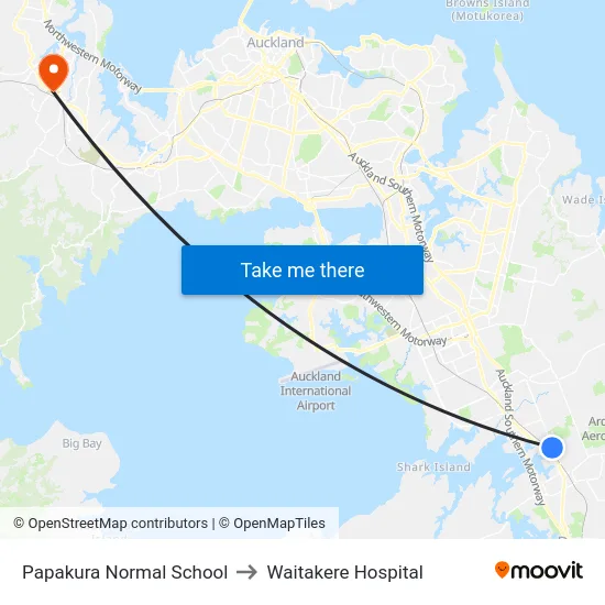 Papakura Normal School to Waitakere Hospital map