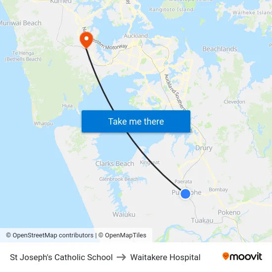 St Joseph's Catholic School to Waitakere Hospital map