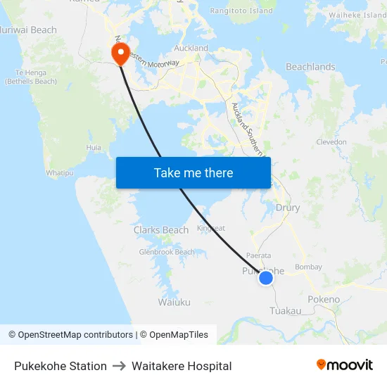 Pukekohe Station to Waitakere Hospital map