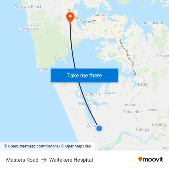 Masters Road to Waitakere Hospital map
