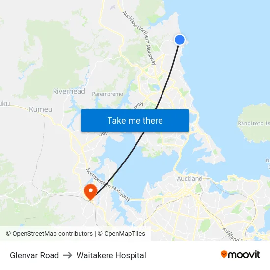 Glenvar Road to Waitakere Hospital map