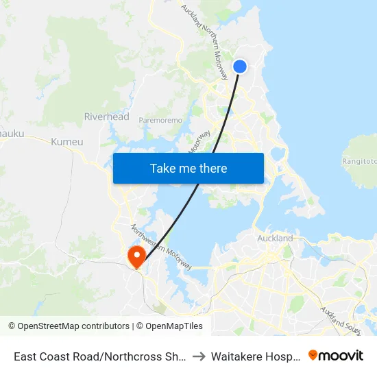 East Coast Road/Northcross Shops to Waitakere Hospital map