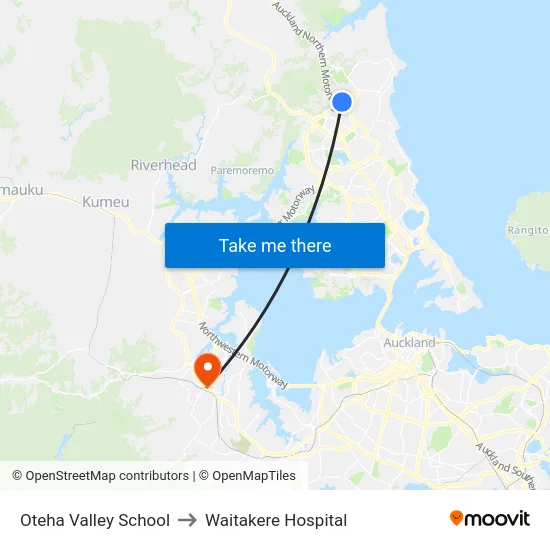 Oteha Valley School to Waitakere Hospital map
