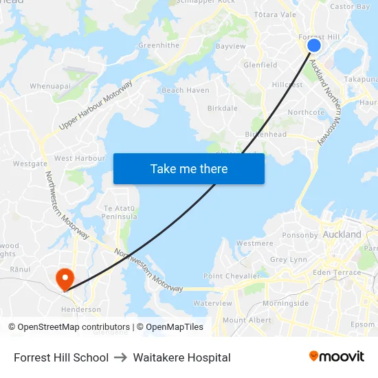 Forrest Hill School to Waitakere Hospital map