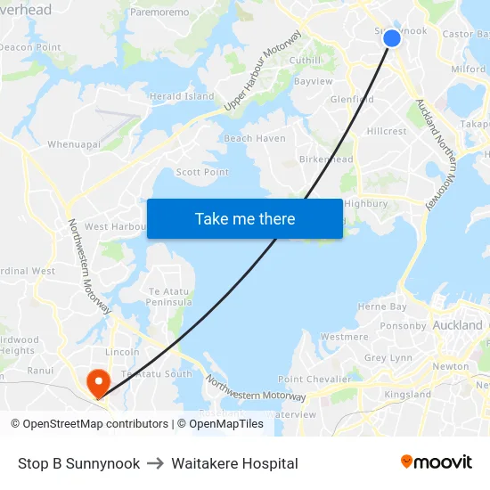 Stop B Sunnynook to Waitakere Hospital map