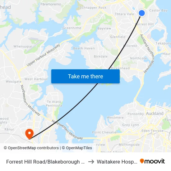 Forrest Hill Road/Blakeborough Drive to Waitakere Hospital map
