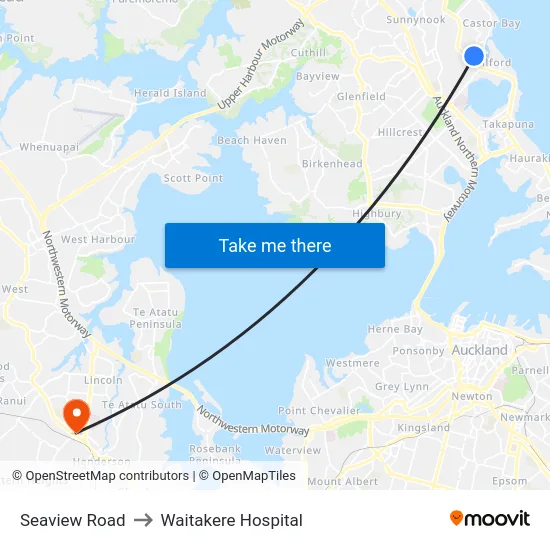 Seaview Road to Waitakere Hospital map