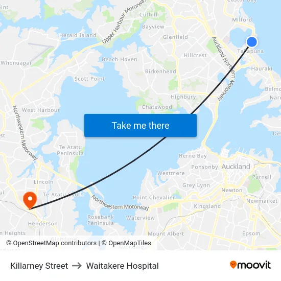 Killarney Street to Waitakere Hospital map