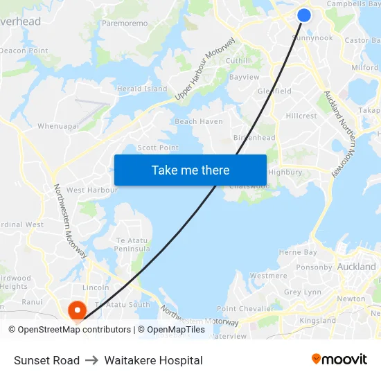 Sunset Road to Waitakere Hospital map