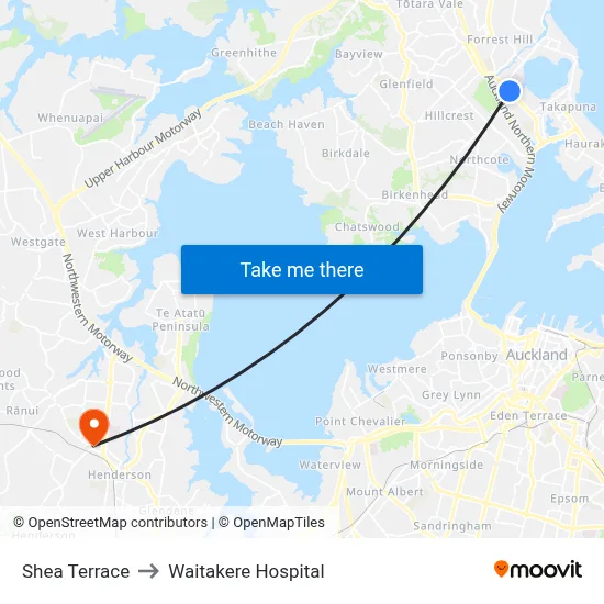 Shea Terrace to Waitakere Hospital map
