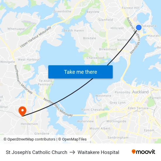 St Joseph's Catholic Church to Waitakere Hospital map