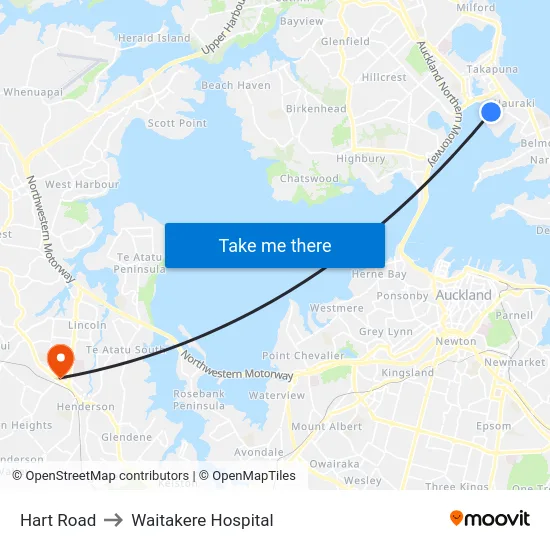 Hart Road to Waitakere Hospital map