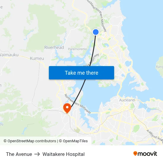 The Avenue to Waitakere Hospital map