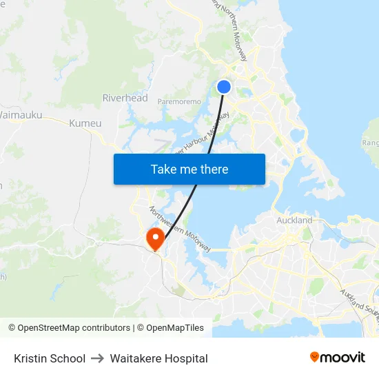 Kristin School to Waitakere Hospital map