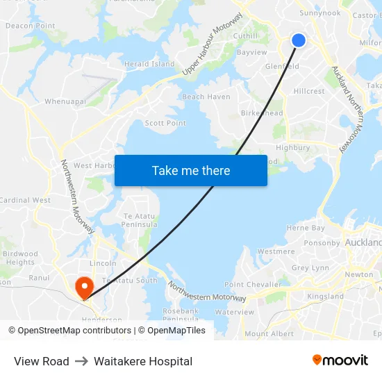 View Road to Waitakere Hospital map
