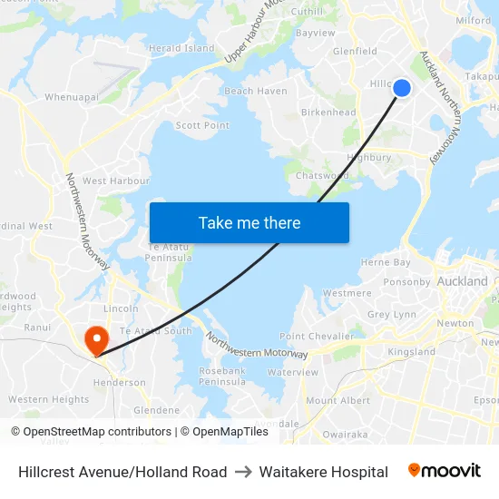 Hillcrest Avenue/Holland Road to Waitakere Hospital map