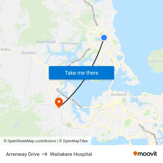 Arrenway Drive to Waitakere Hospital map