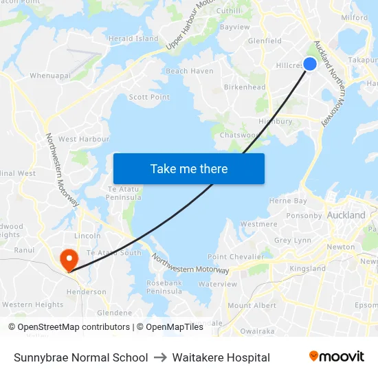 Sunnybrae Normal School to Waitakere Hospital map