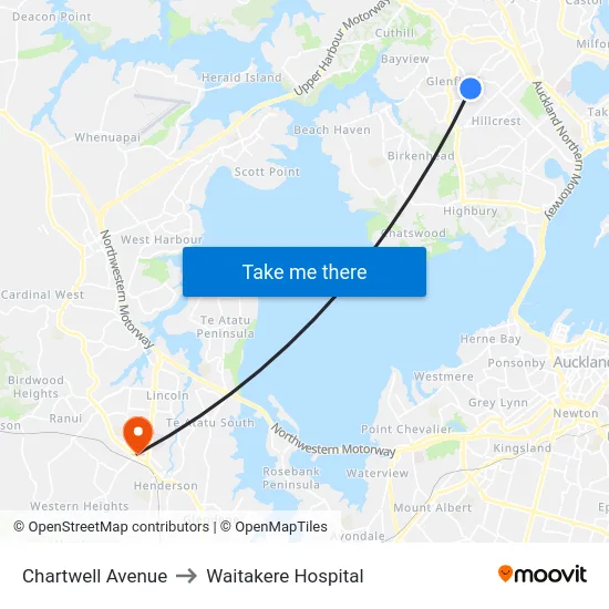 Chartwell Avenue to Waitakere Hospital map