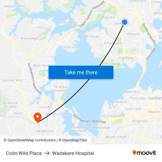 Colin Wild Place to Waitakere Hospital map