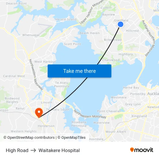 High Road to Waitakere Hospital map