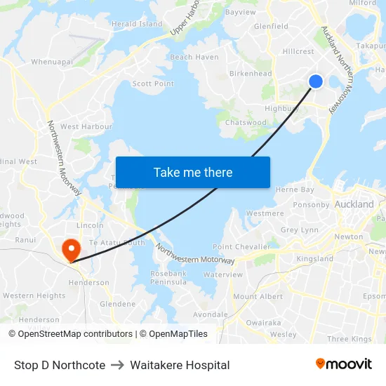 Stop D Northcote to Waitakere Hospital map