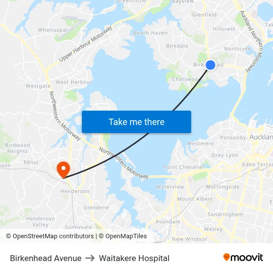 Birkenhead Avenue to Waitakere Hospital map