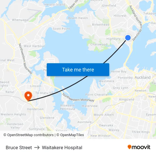 Bruce Street to Waitakere Hospital map