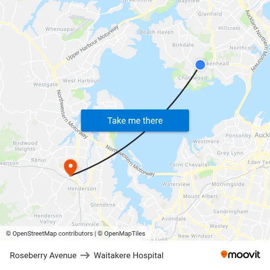 Roseberry Avenue to Waitakere Hospital map