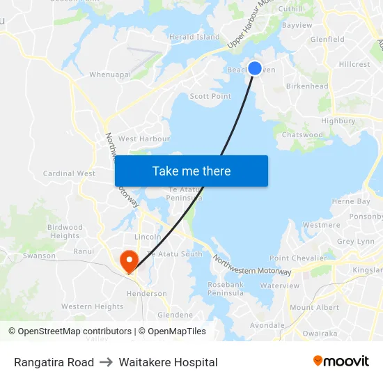 Rangatira Road to Waitakere Hospital map