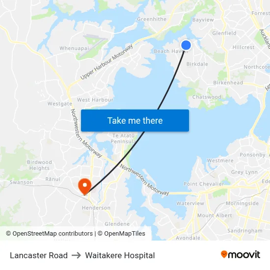 Lancaster Road to Waitakere Hospital map