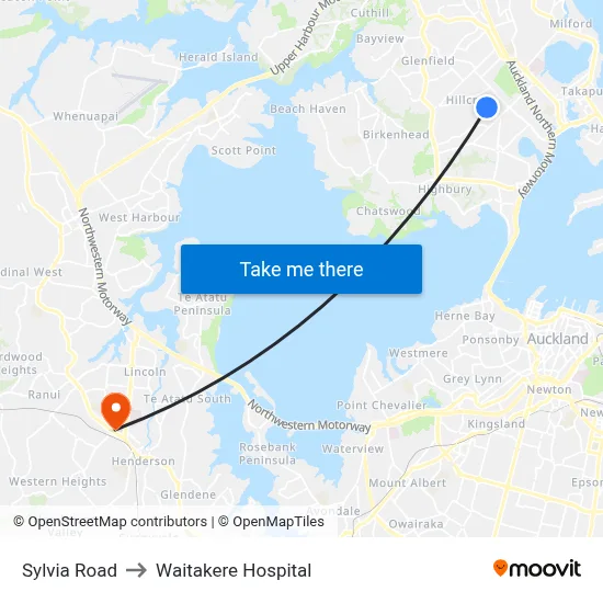 Sylvia Road to Waitakere Hospital map