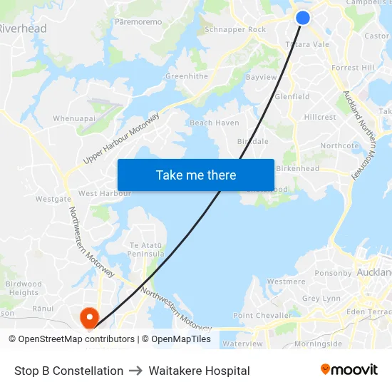 Stop B Constellation to Waitakere Hospital map