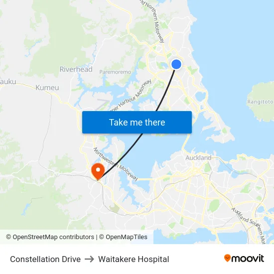 Constellation Drive to Waitakere Hospital map