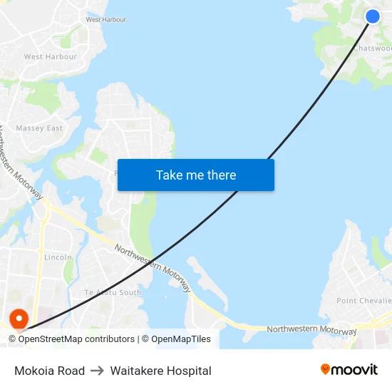 Mokoia Road to Waitakere Hospital map