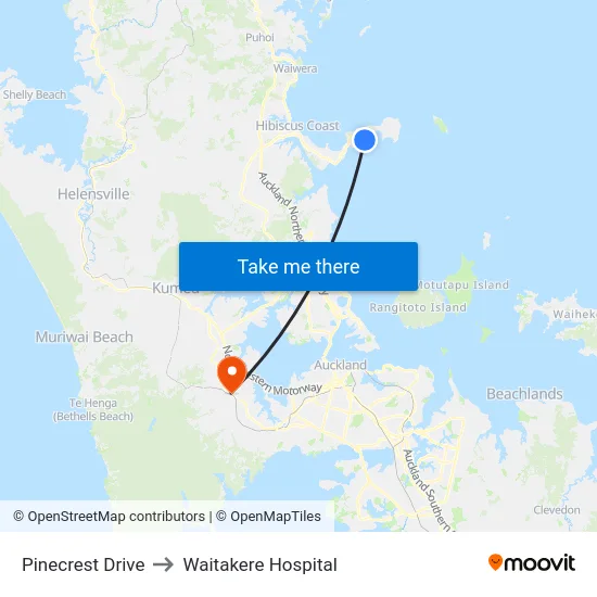 Pinecrest Drive to Waitakere Hospital map