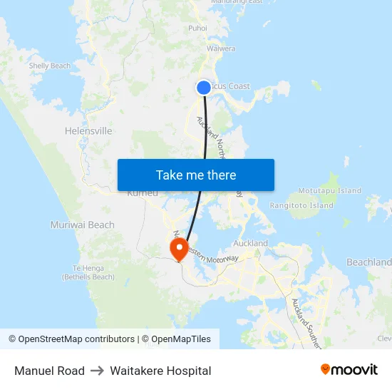 Manuel Road to Waitakere Hospital map