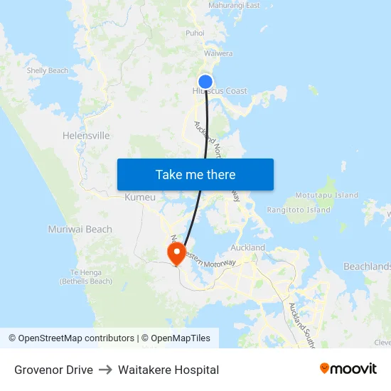 Grovenor Drive to Waitakere Hospital map