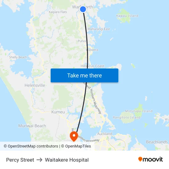 Percy Street to Waitakere Hospital map