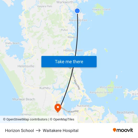 Horizon School to Waitakere Hospital map