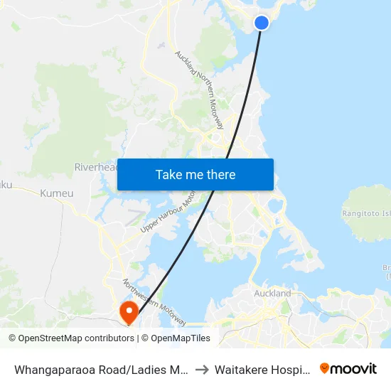 Whangaparaoa Road/Ladies Mile to Waitakere Hospital map