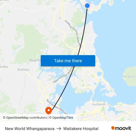 New World Whangaparaoa to Waitakere Hospital map