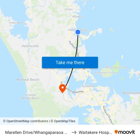 Marellen Drive/Whangaparaoa Road to Waitakere Hospital map
