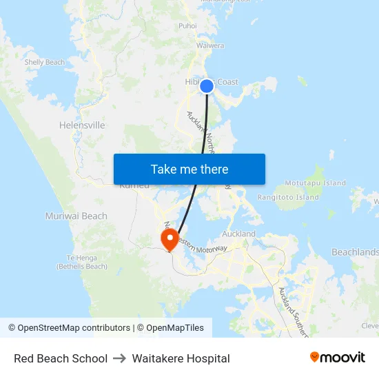 Red Beach School to Waitakere Hospital map