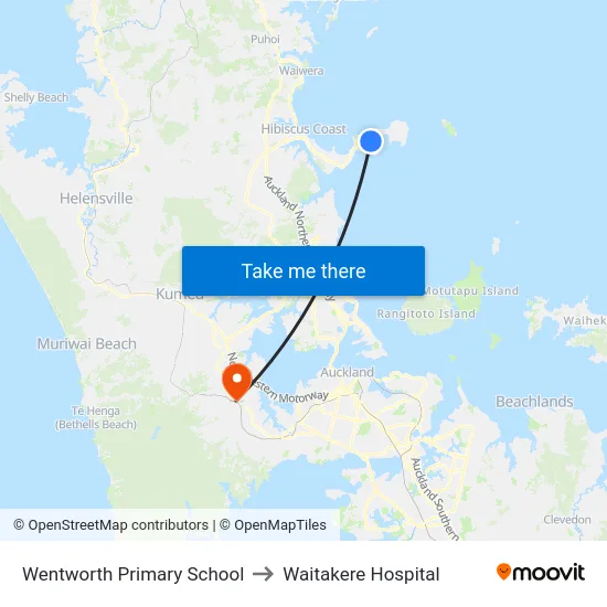 Wentworth Primary School to Waitakere Hospital map