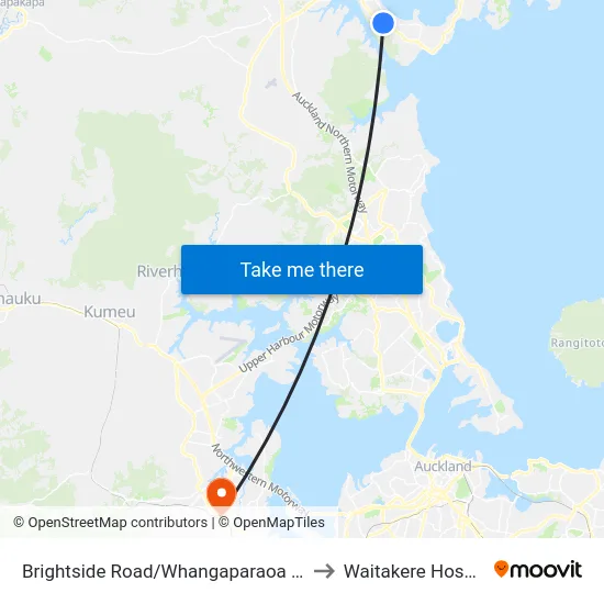 Brightside Road/Whangaparaoa Road to Waitakere Hospital map